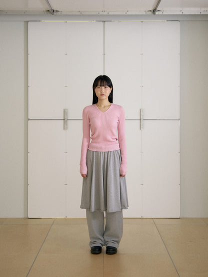 MARAN Double V-neck Rib Pullover - Pink 商品画像18/21