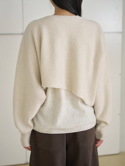 Unbalanced Boat Neck Pullover - Oatmeal 11