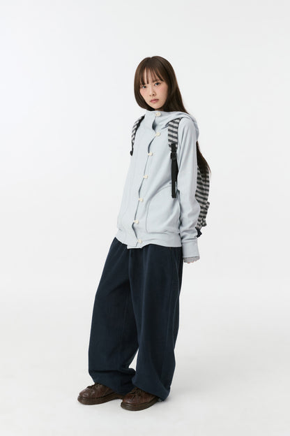 RAGLAN BUTTON HOODED ZIP-UP, SKY BLUE