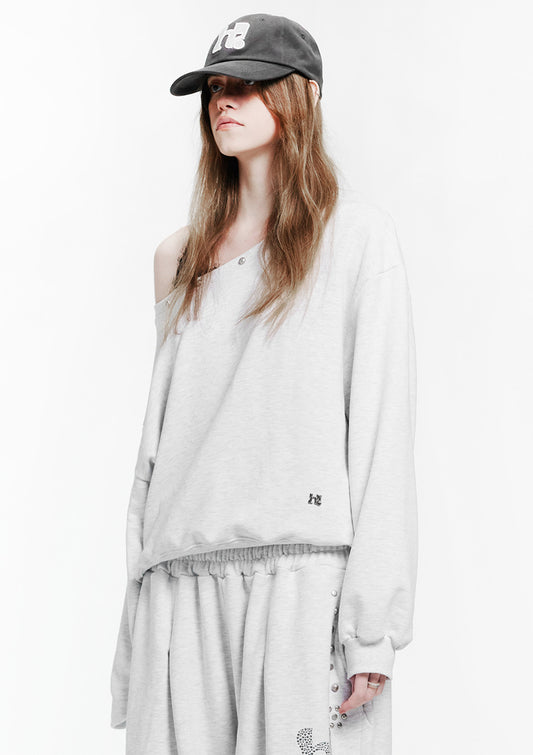 Holy Symbol Off-shoulder Sweatshirt WHITE MELANGE