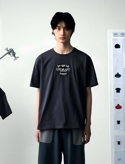APPLIQUE COTTON UNISEX T-SHIRT -GRAY