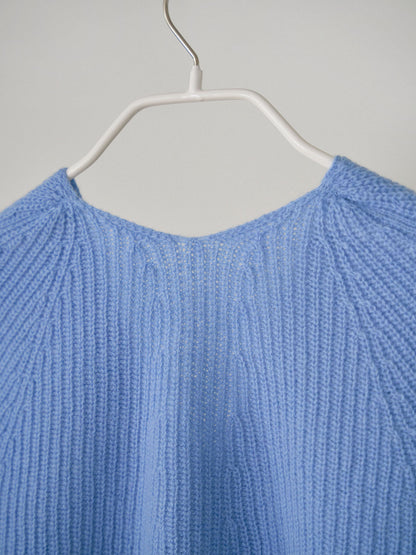 Wool V-neck Raglan Pullover - Blue 8