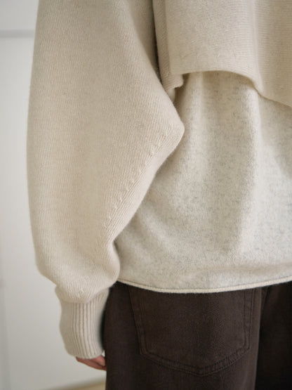 Unbalanced Boat Neck Pullover - Oatmeal 10