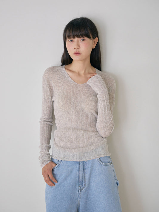 Multi Rib V-neck Pullover - Gray