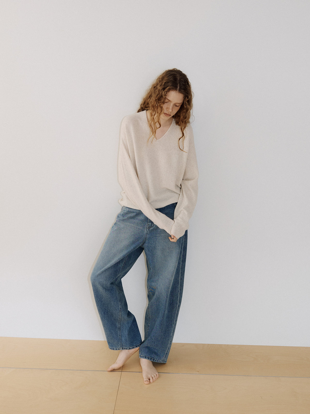 Cashmere Blend V-neck Pullover - Oatmeal 4