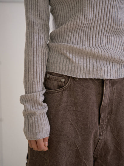 Double V-neck Rib Pullover - Gray 9