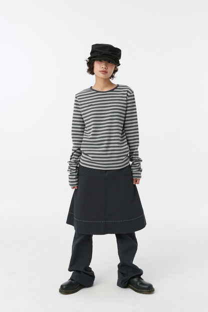 EMBROIDERY POCKET BOOTCUT PANTS, NAVY