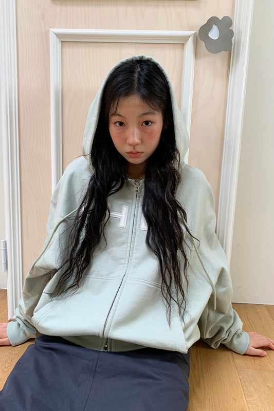 [9/22予約配送] LOGO PATCH HOODED ZIP-UP, SAGE MINT