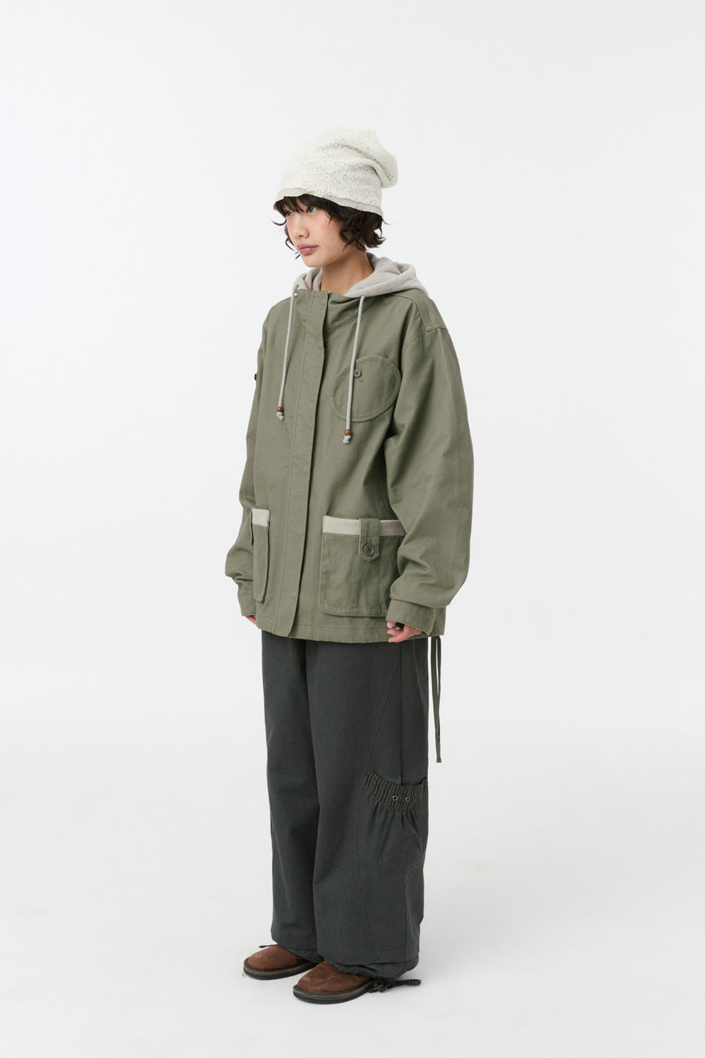 ROUND POCKET FISHTAIL JACKET, KHAKI