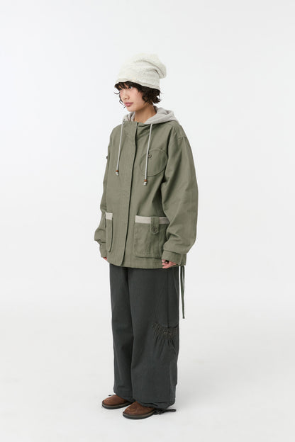 ROUND POCKET FISHTAIL JACKET, KHAKI