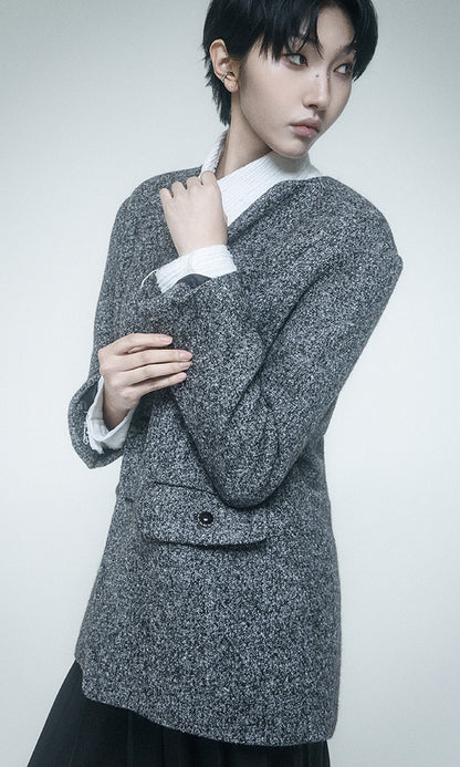 Reculer Lapelless tweed jacket(チャコール) 商品画像2/7