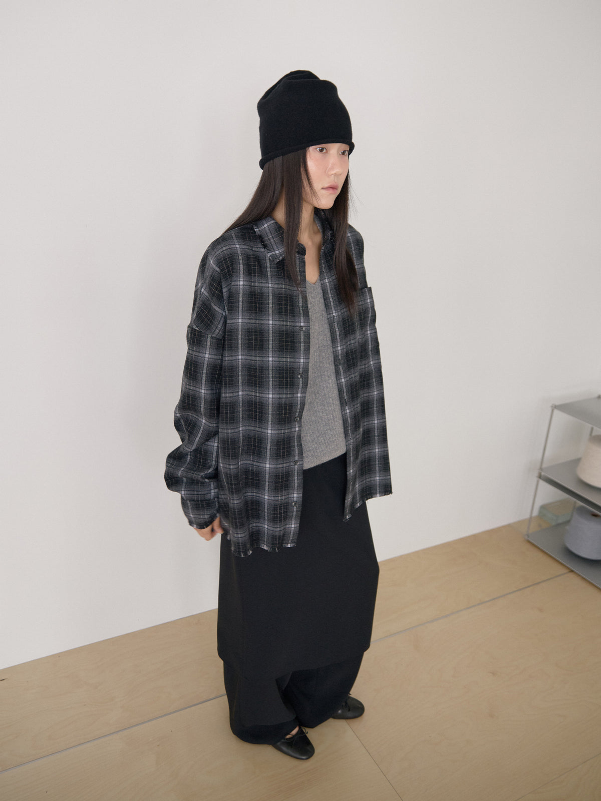 Fringe Check Shirt - Black 3