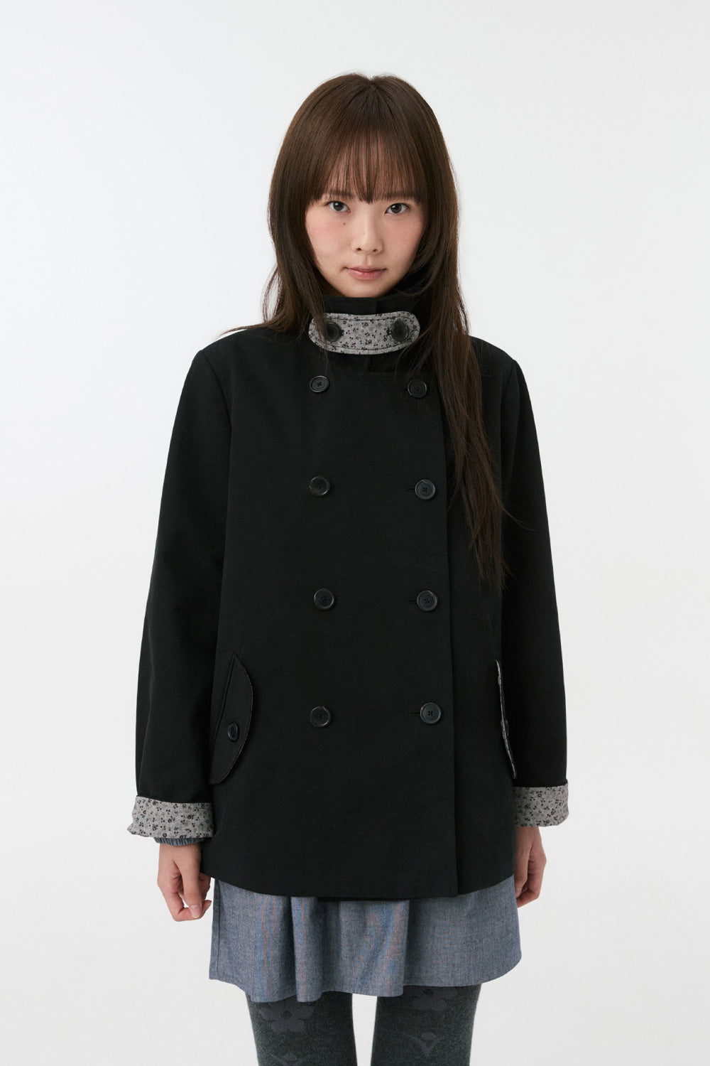 VINTAGE FLORAL HALF COAT, BLACK