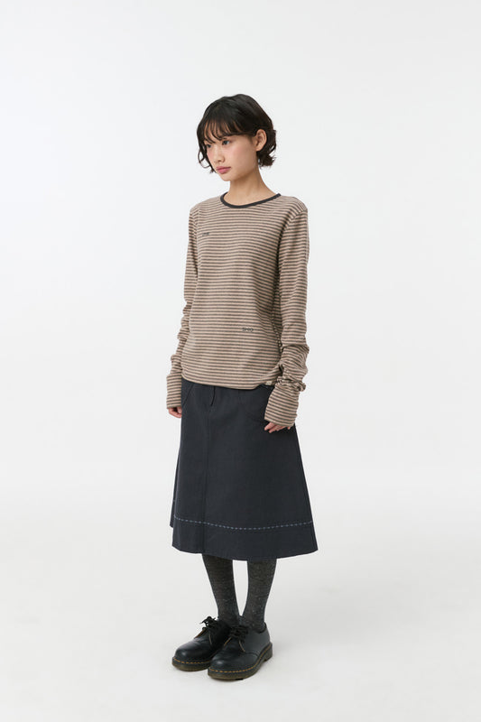 EMBROIDERY POCKET A-LINE SKIRT, NAVY