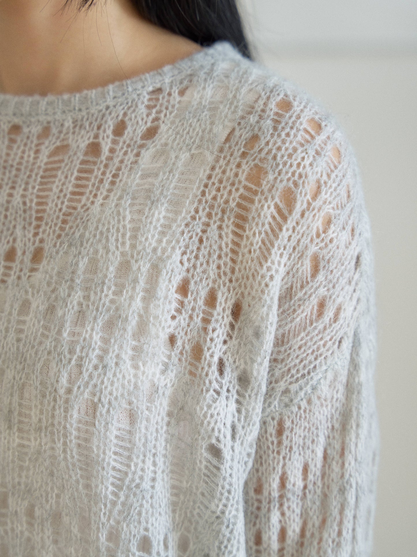 Mohair Punching Pullover-Gray