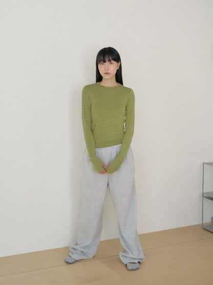 Rib Stripe Long Sleeve - Olive 6
