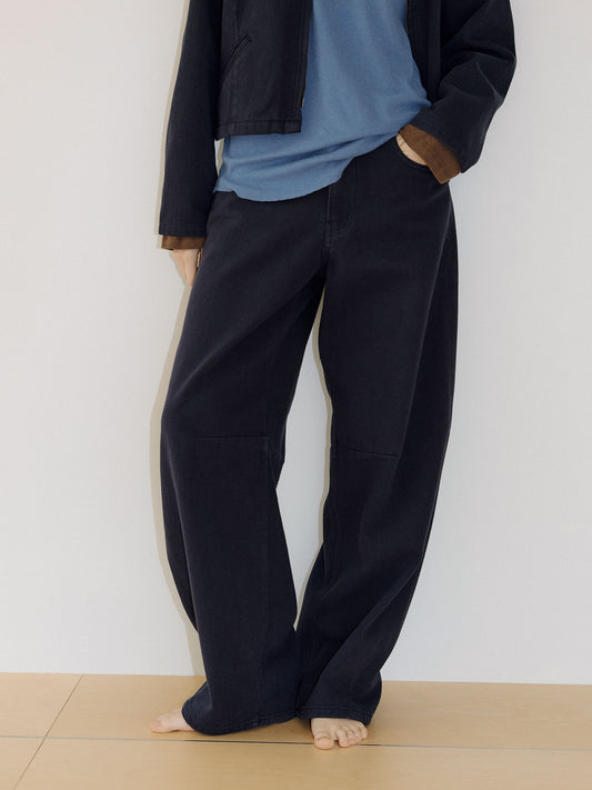 Cotton Twill Curved Pants - Navy 3
