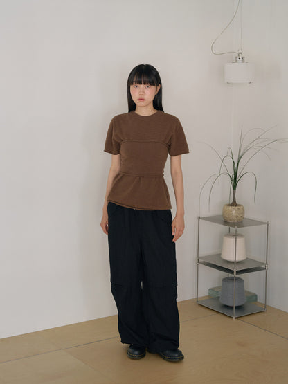 Cutoff Short Sleeve Pullover - Brown 5