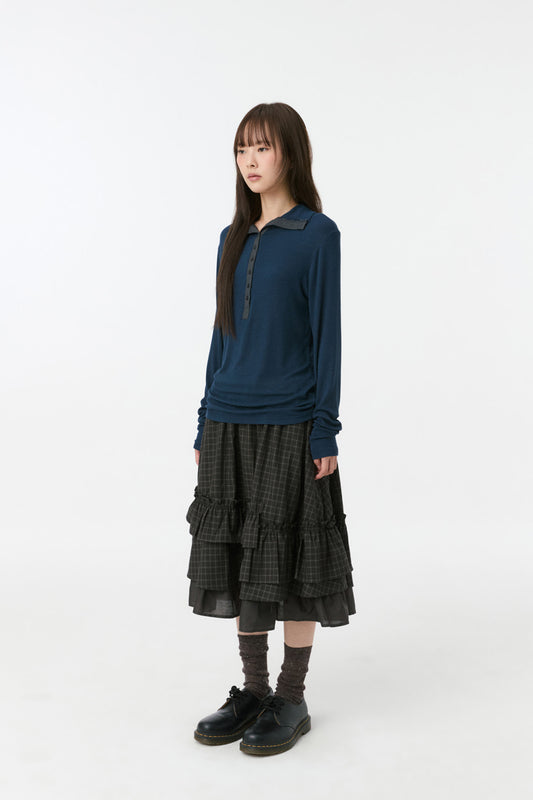 BUTTON SLIM LONG SLEEVE, NAVY