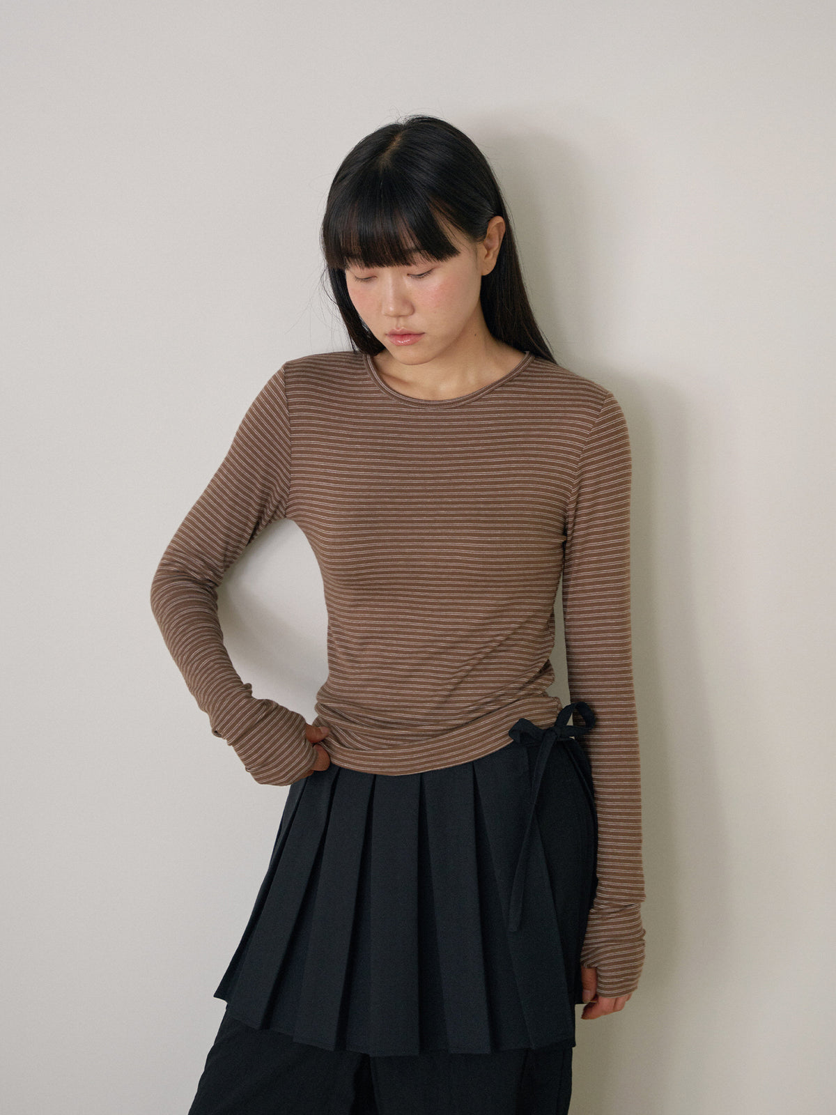 Rib Stripe Long Sleeve - Brown 8