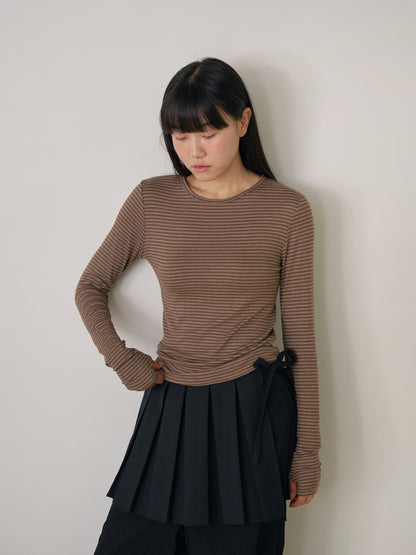 Rib Stripe Long Sleeve - Brown 8