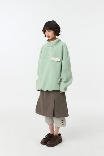 FLORAL CONTRAST FLEECE PULLOVER, MINT