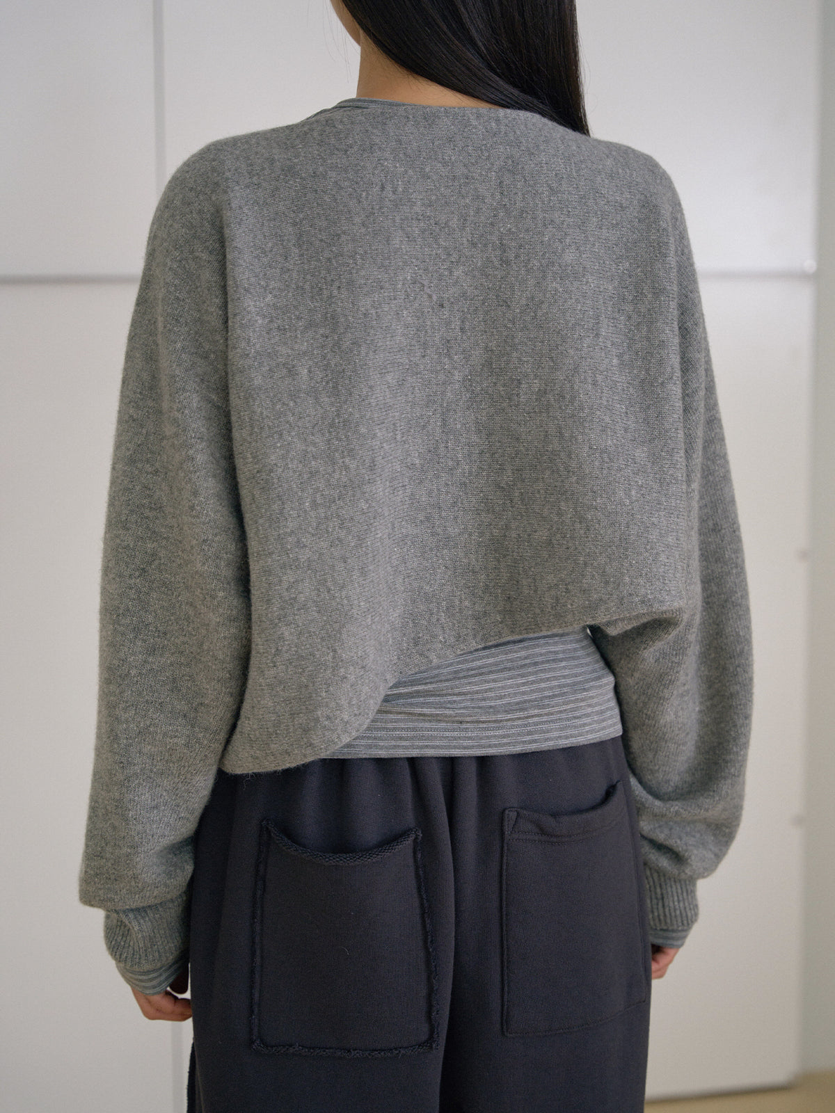 Unbalanced Boat Neck Pullover - Gray 11