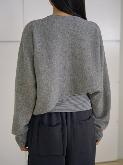 Unbalanced Boat Neck Pullover - Gray 11