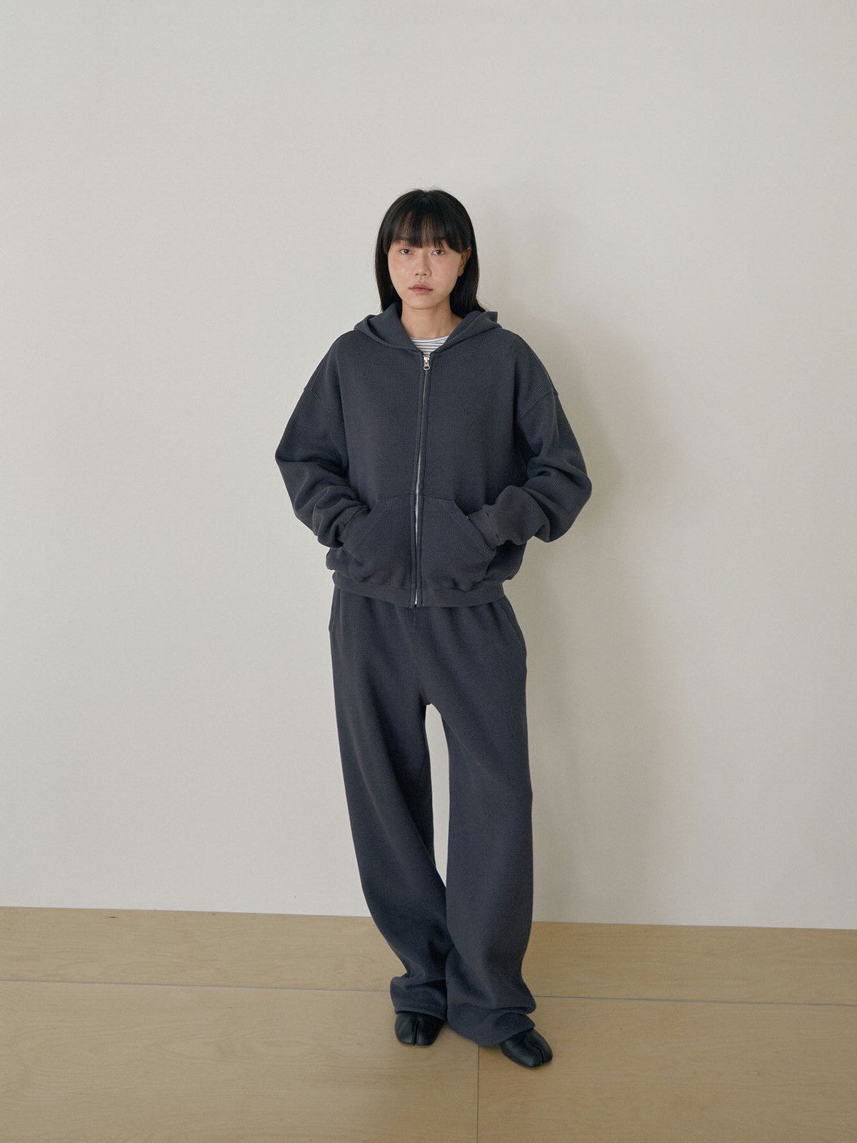 Current Waffle Hoodie Zip-up - Charcoal 4