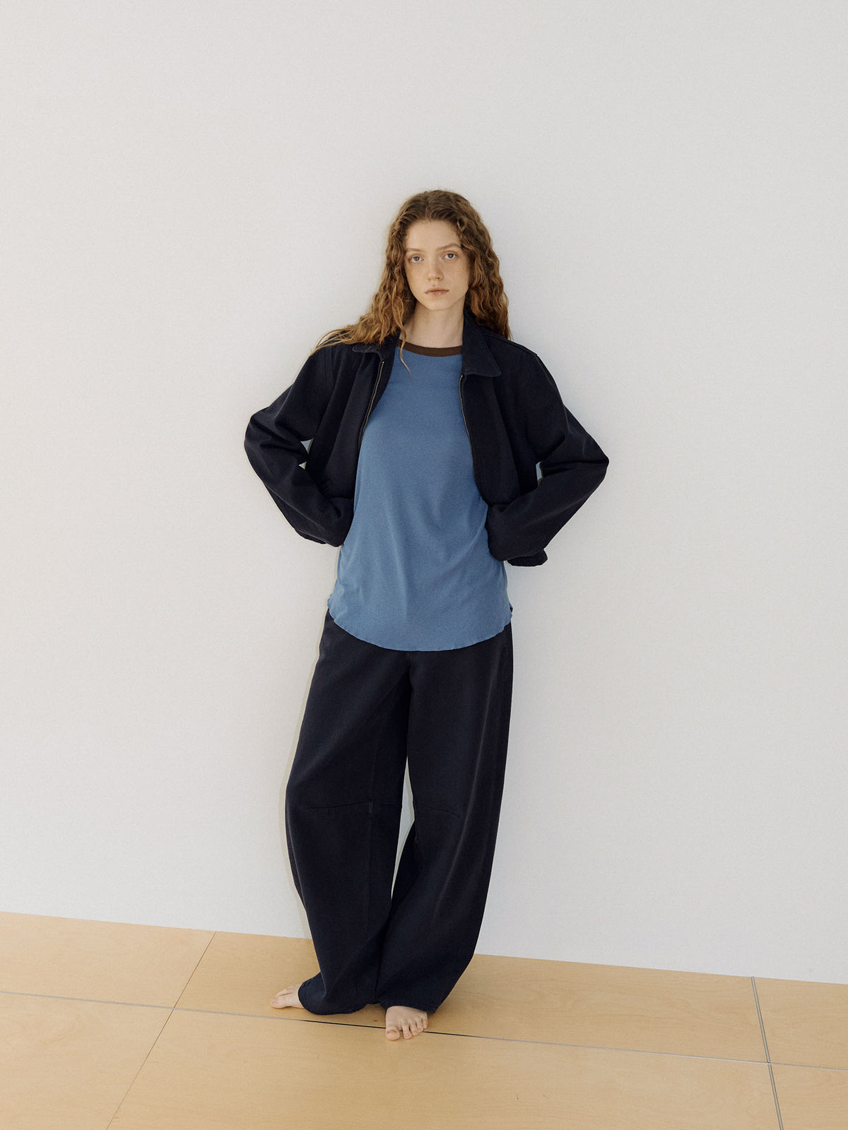 Cotton Twill Curved Pants - Navy 2