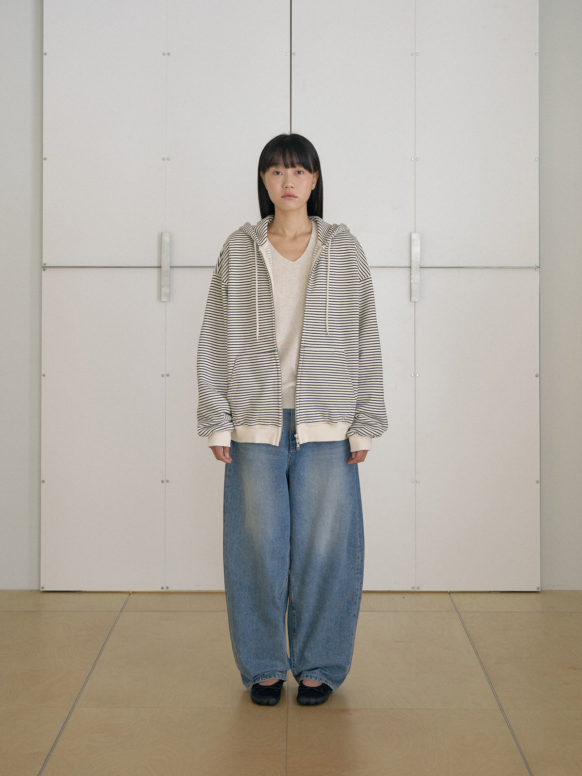 MARAN Stripe Hoodie Zip-up - Ivory 商品画像14/21