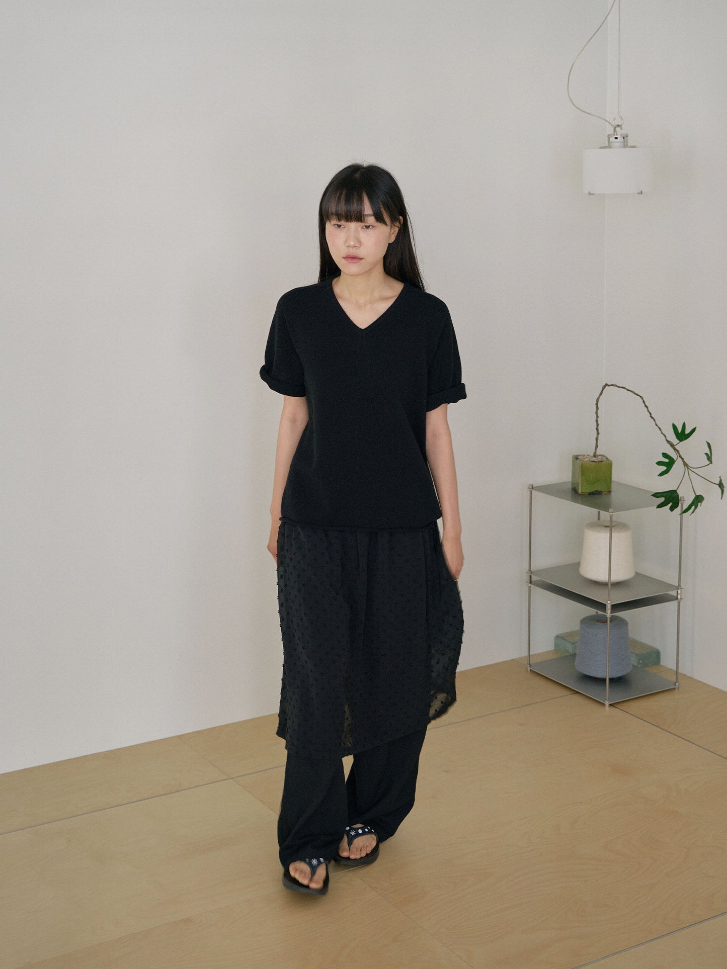 Dot Slit Skirt - Black