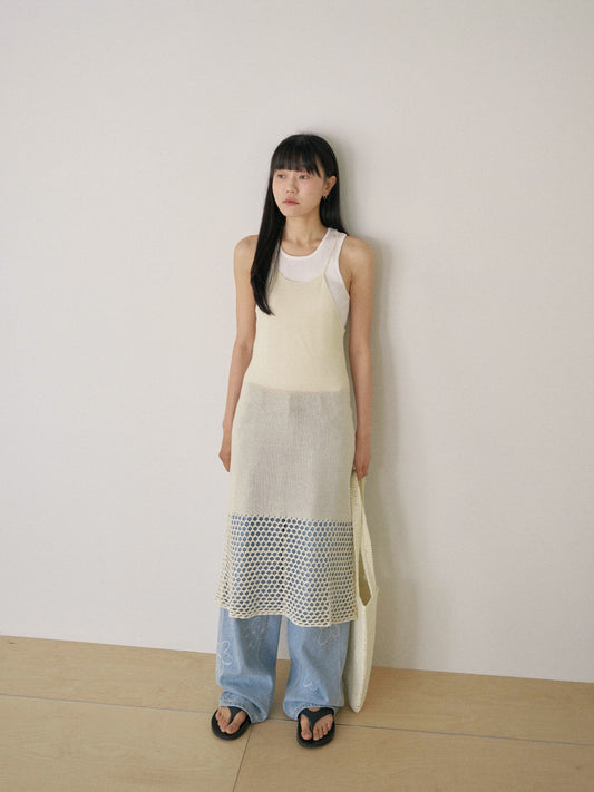 Block Sleeveless Dress - Cream