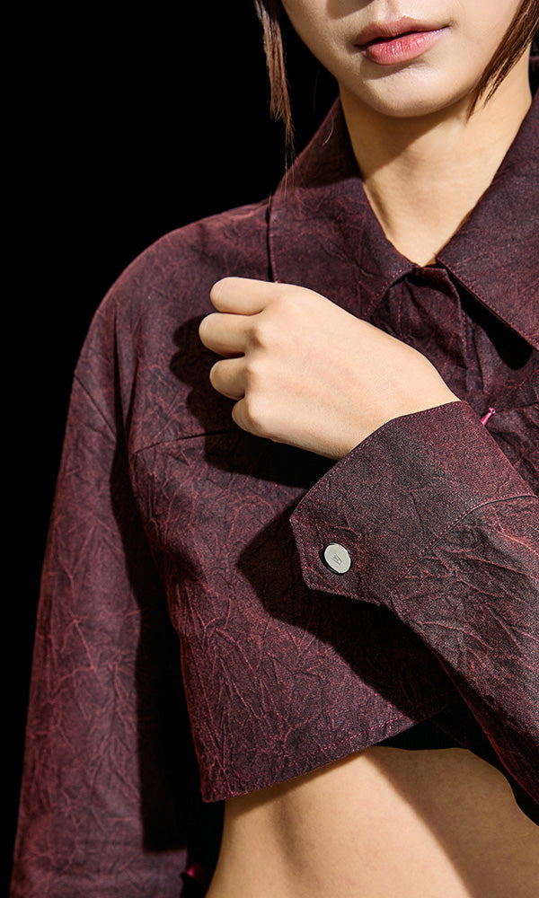 【Reculer レキュリー】Wrinkle R-crop shirts Burgundy