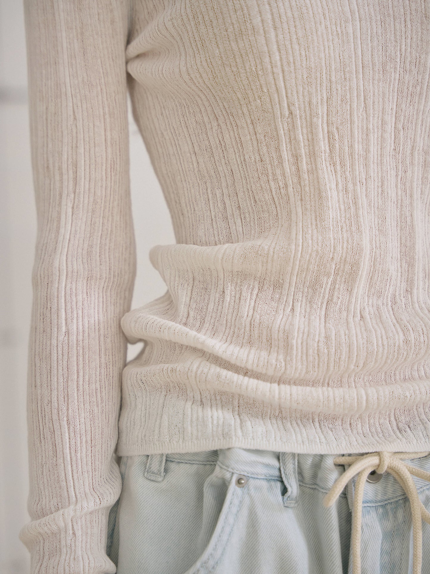 Multi Rib V-neck Pullover - Ivory