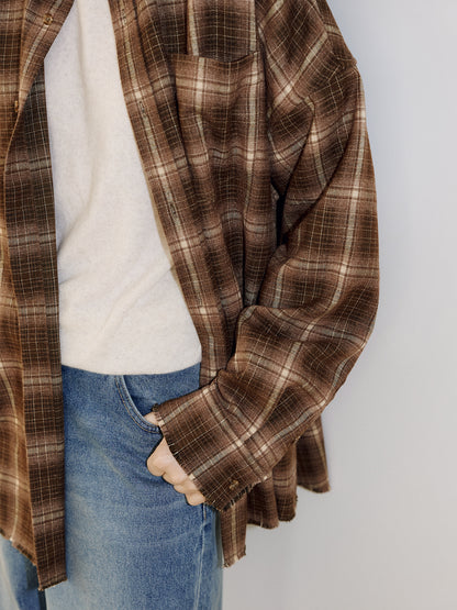Fringe Check Shirt - Brown 3