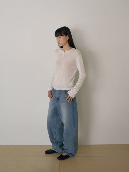 Henley Neck Pullover - Ivory 5