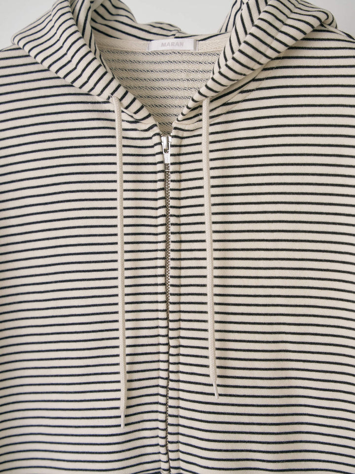 【MARAN】Stripe Hoodie Zip-up - Ivory
