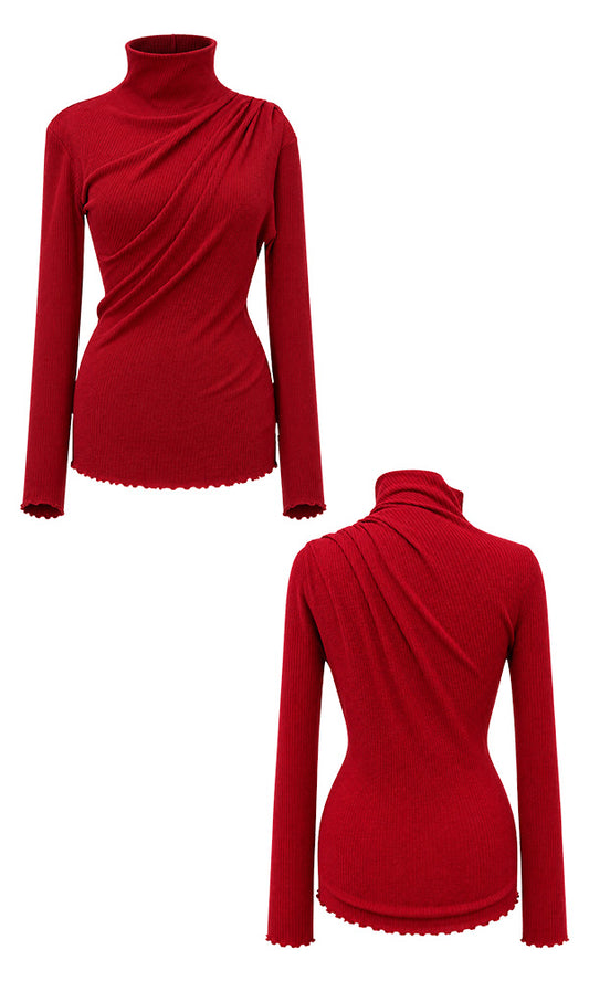 【Reculer レキュリー】Cowl string coloration draped T-shirt Red