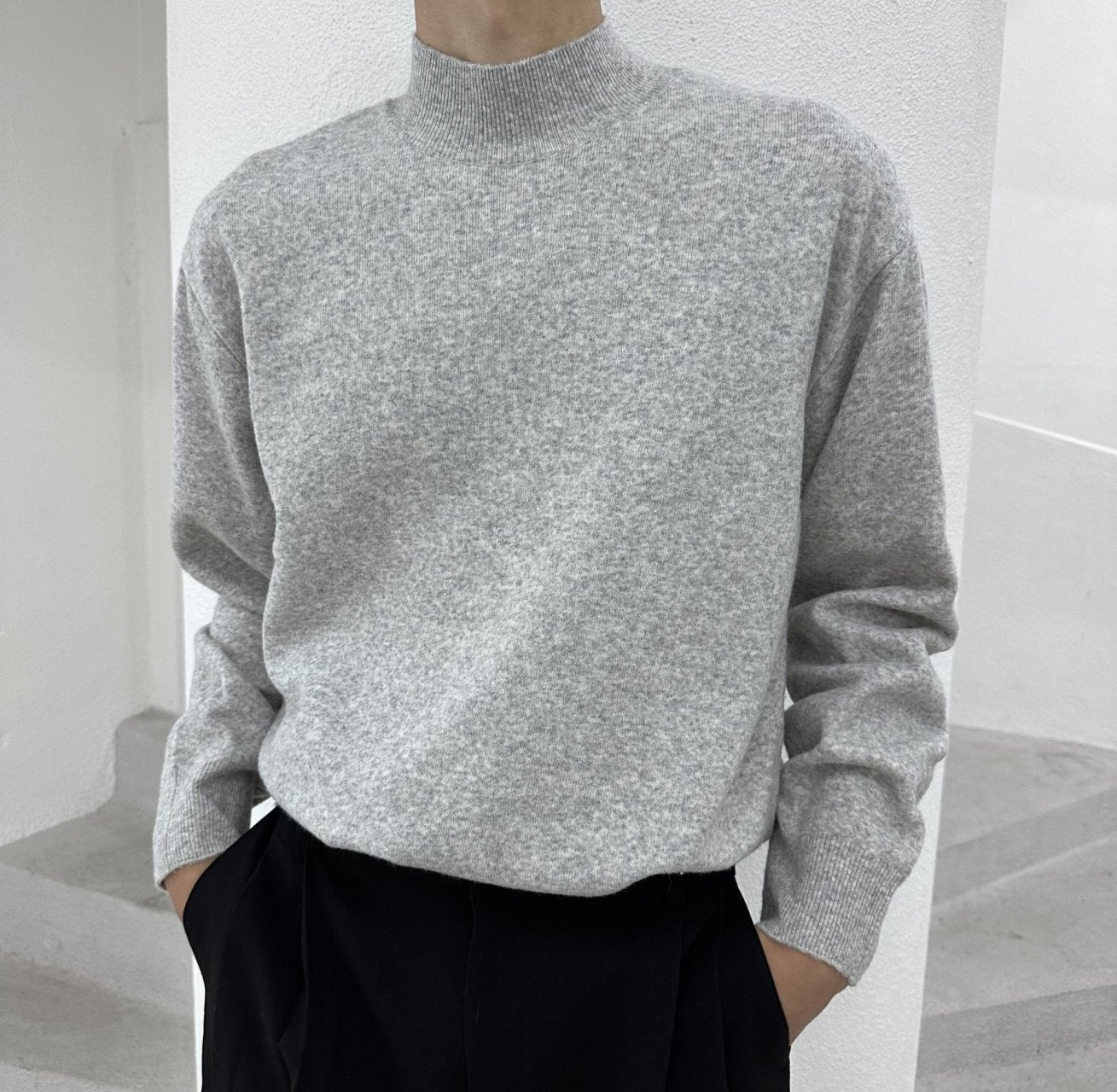 Wool Yono Half Polo DARK GRAY 1