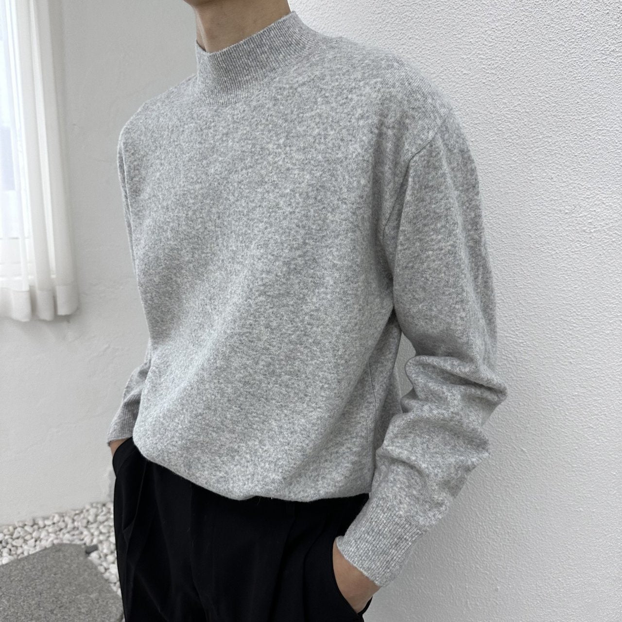 Wool Yono Half Polo DARK GRAY 2