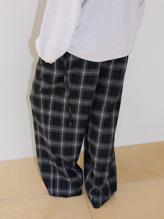 Side String Check Pants - Black 1