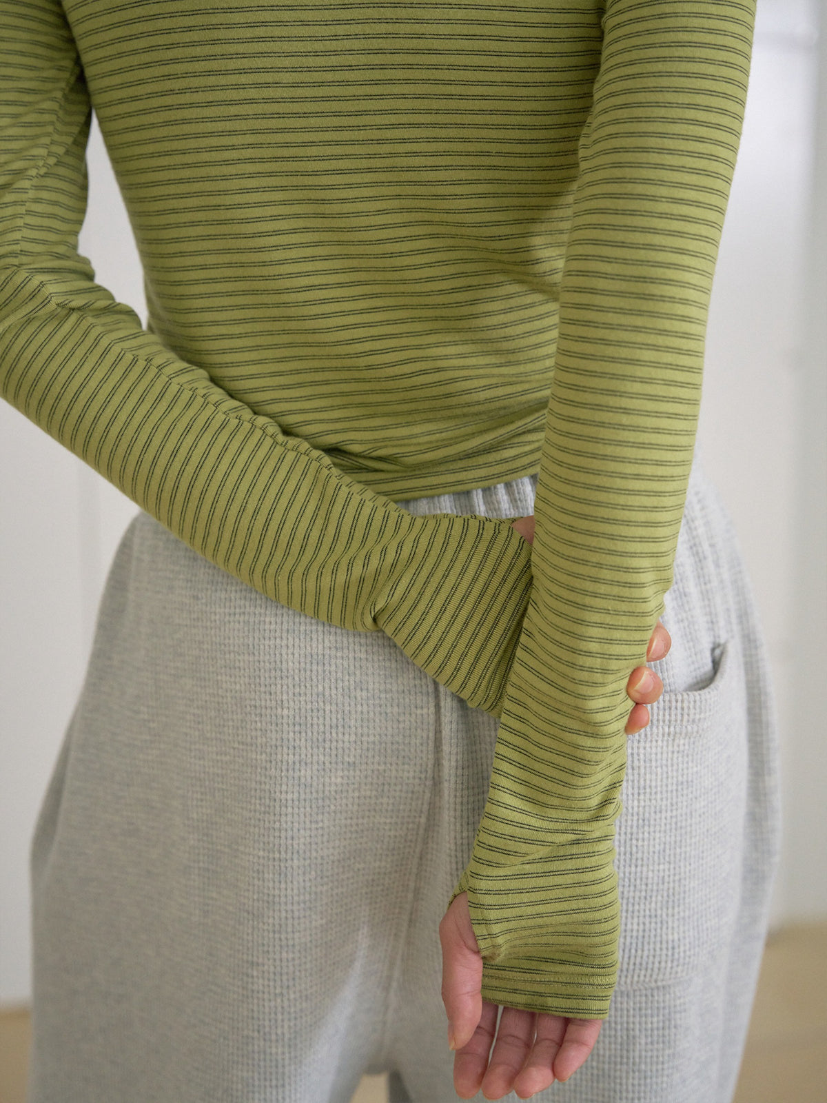 Rib Stripe Long Sleeve - Olive 1