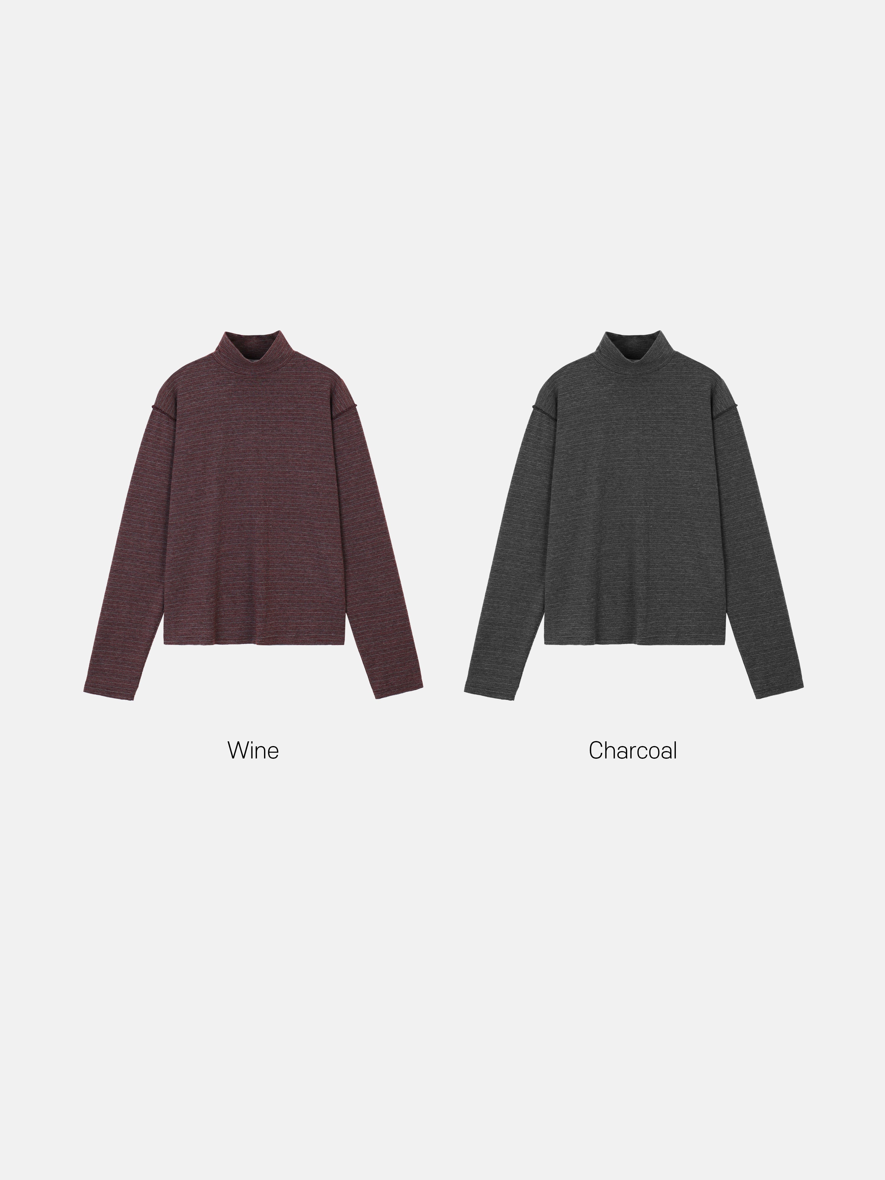 ストライプモックネックニット(WINE/CHARCOAL)｜韓国ファッション