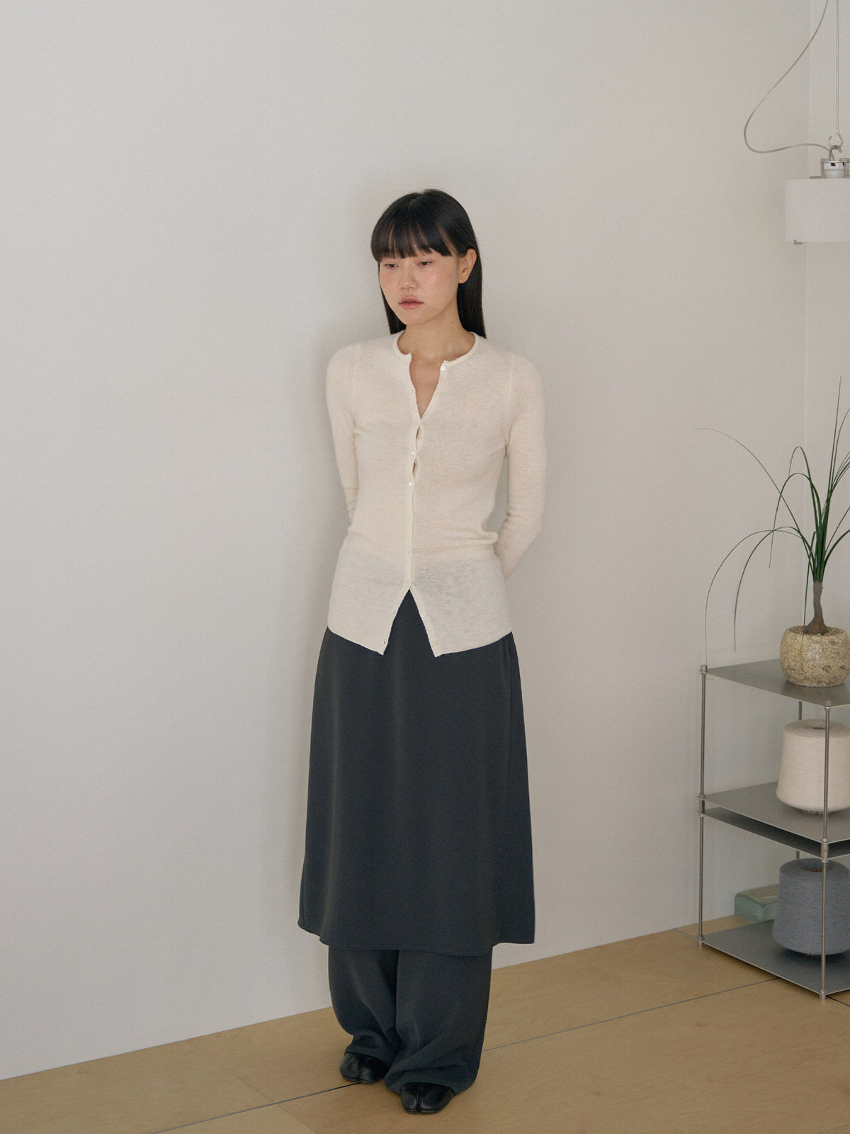 Alpaca Button Cardigan - Ivory 5