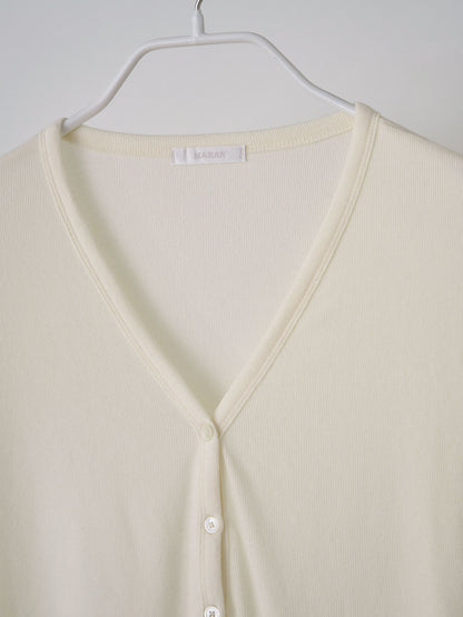 MARAN Wave V-neck Rib Cardigan - Cream 商品画像17/19