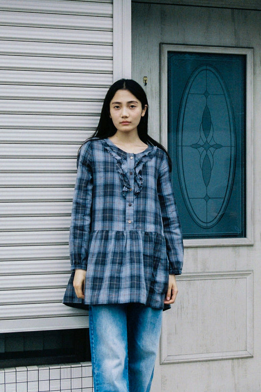 VINTAGE RUFFLE DRESS, DENIM