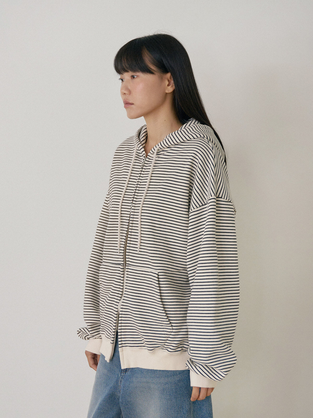 Stripe Hoodie Zip-up - Ivory 2