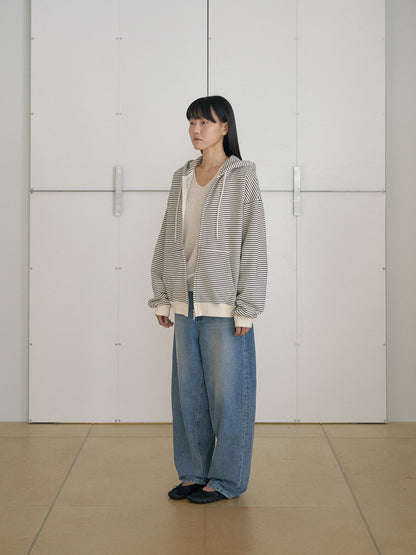 MARAN Stripe Hoodie Zip-up - Ivory 商品画像15/21