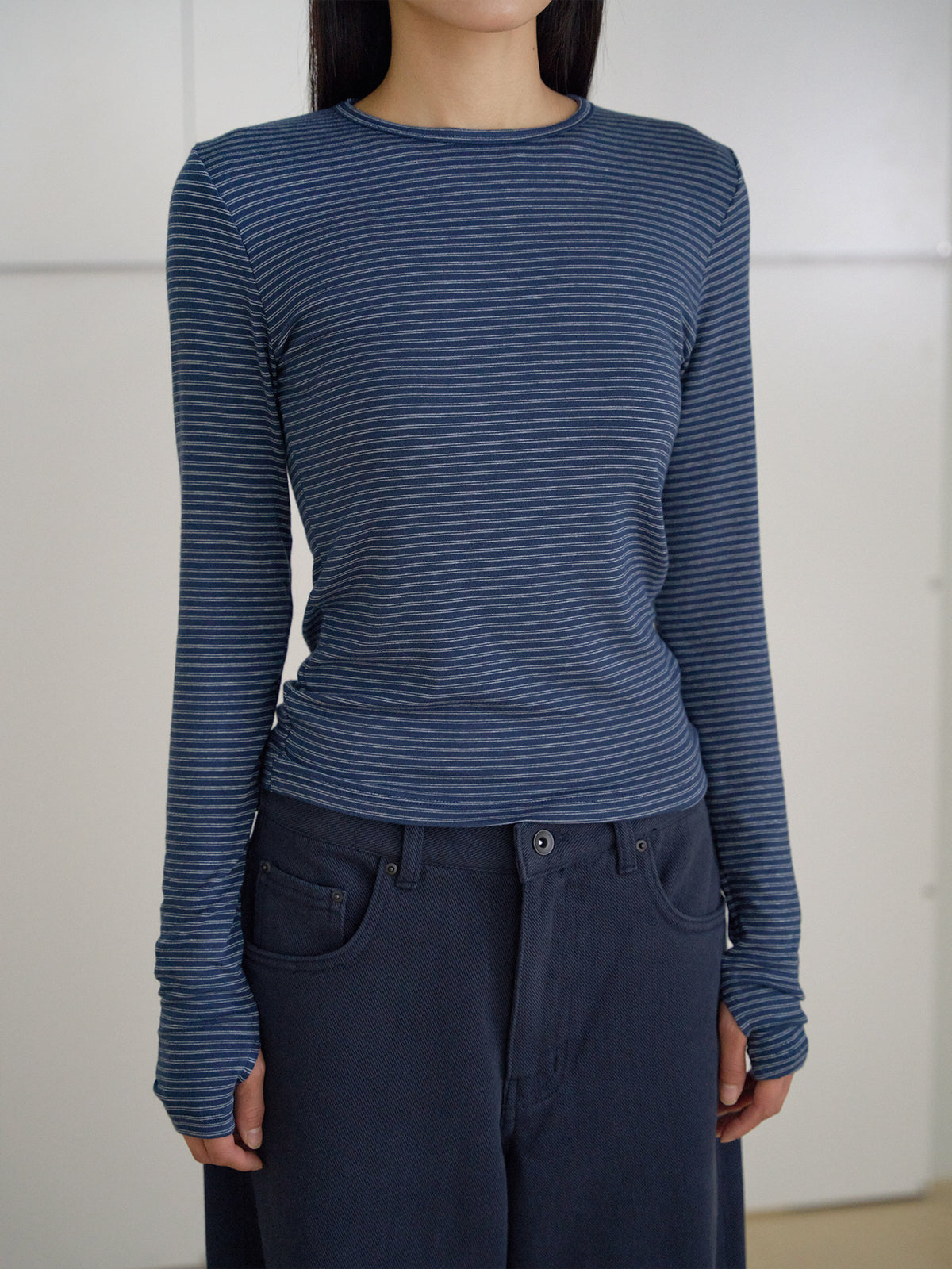 Rib Stripe Long Sleeve - Navy 9